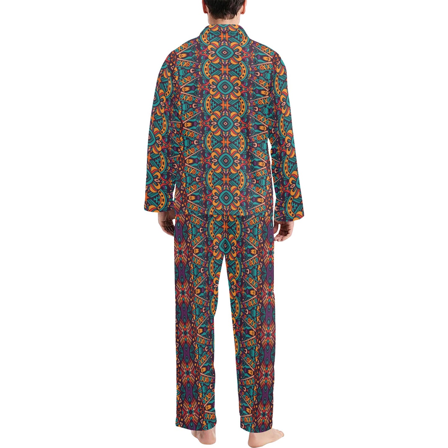 Ethnic Style Print Pattern Men's Long Pajama Set