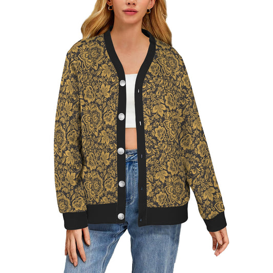 Brocade Gold Pattern Print Design 01 Women's Cardigan