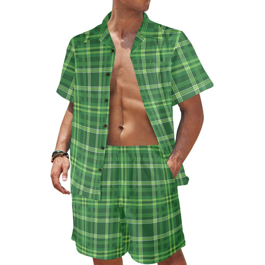 Irish Plaid Pattern Print Design 02 Men's Beach Shirt and Shorts Set