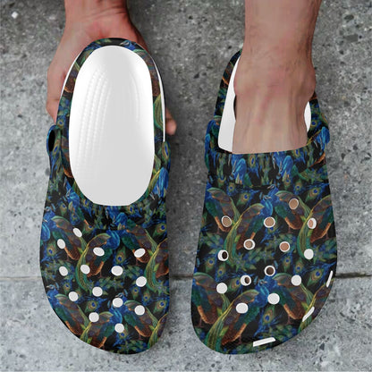 Peacock Themed Design Print Unisex Clogs Shoes