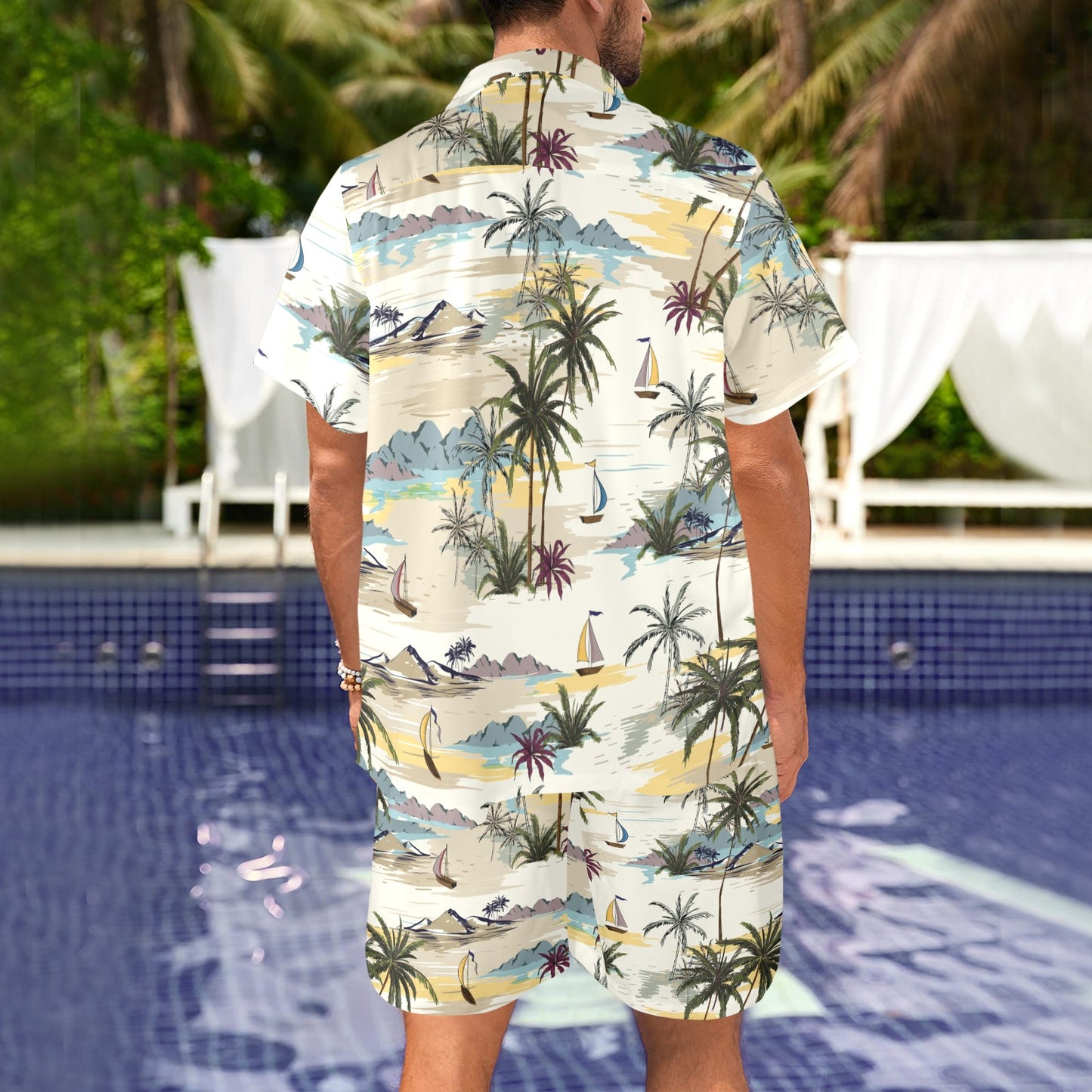 Palm Tree Beach Print Tapestry Men's Beach Shirt and Shorts Set