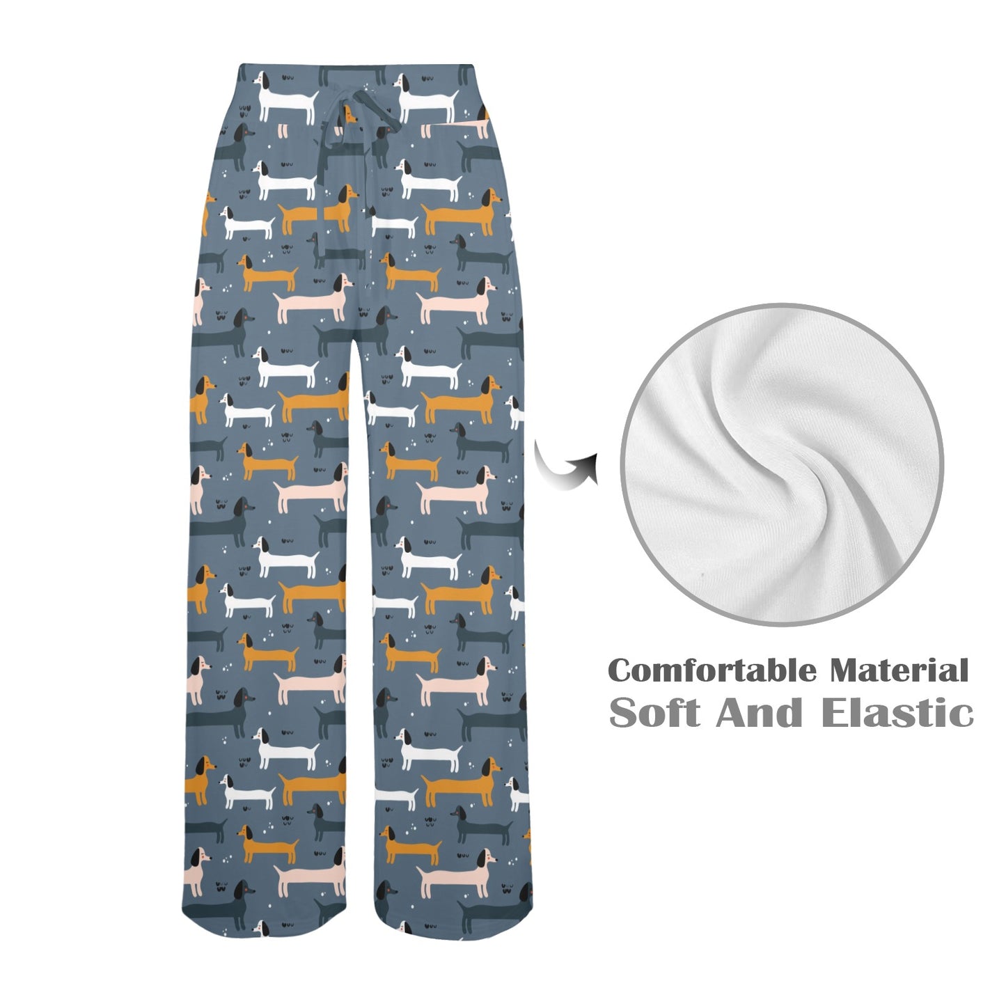 Dachshund Pattern Print Design 012 Women's Wide Leg Lounge Pants