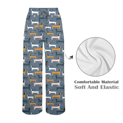 Dachshund Pattern Print Design 012 Women's Wide Leg Lounge Pants