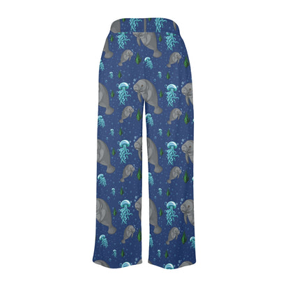 Manatee Pattern Print Design 01 Women's Wide Leg Lounge Pants