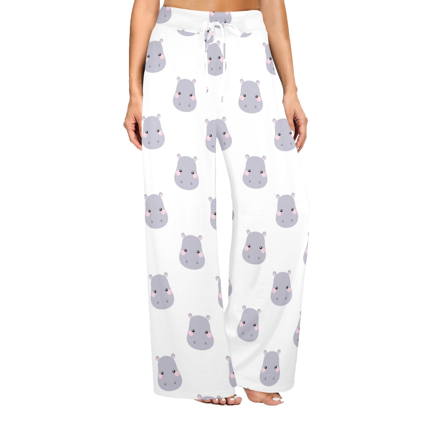 Hippo Design Print Pattern JJ0350 Women's Wide Leg Lounge Pants