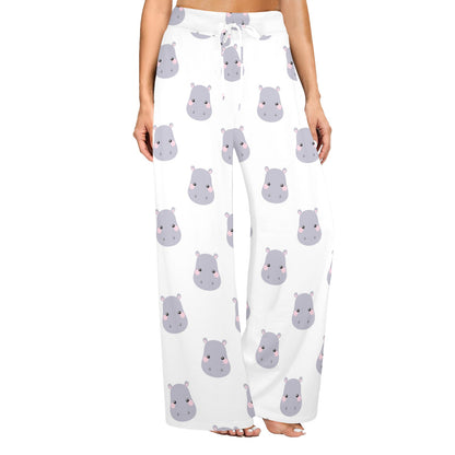 Hippo Design Print Pattern JJ0350 Women's Wide Leg Lounge Pants