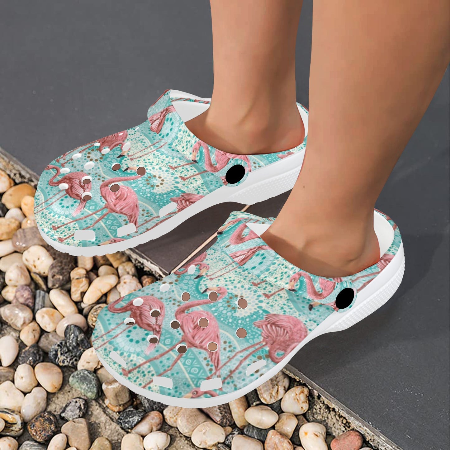 Flamingo Background Themed Print Unisex Clogs Shoes