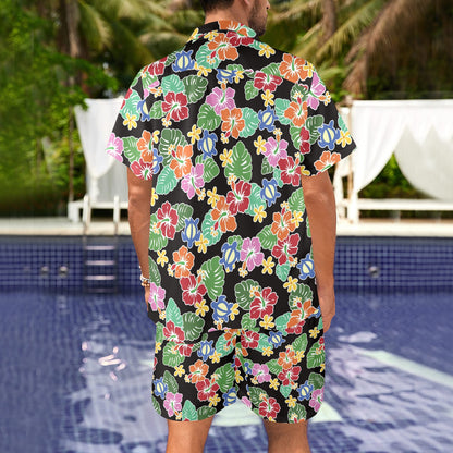 Hawaiian Themed Pattern Print Design H010 Men's Beach Shirt and Shorts Set