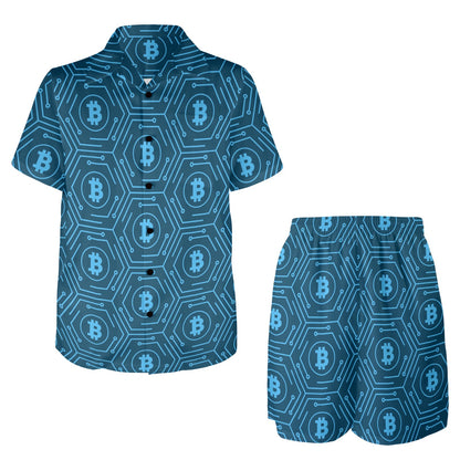 Cryptocurrency Pattern Print Design 04 Men's Beach Shirt and Shorts Set