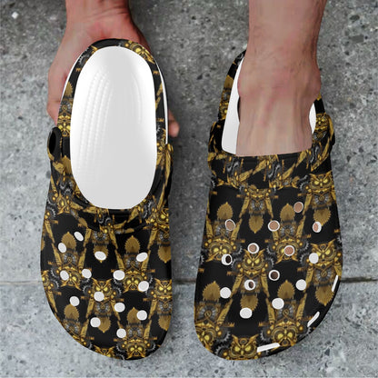 Steampunk Gold Owl Design Themed Print Unisex Clogs Shoes