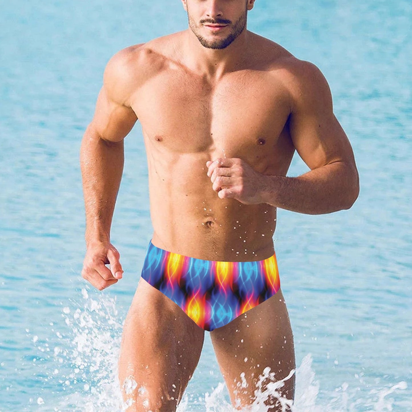 Flame Fire Blue Design Print Men's Swimming Briefs