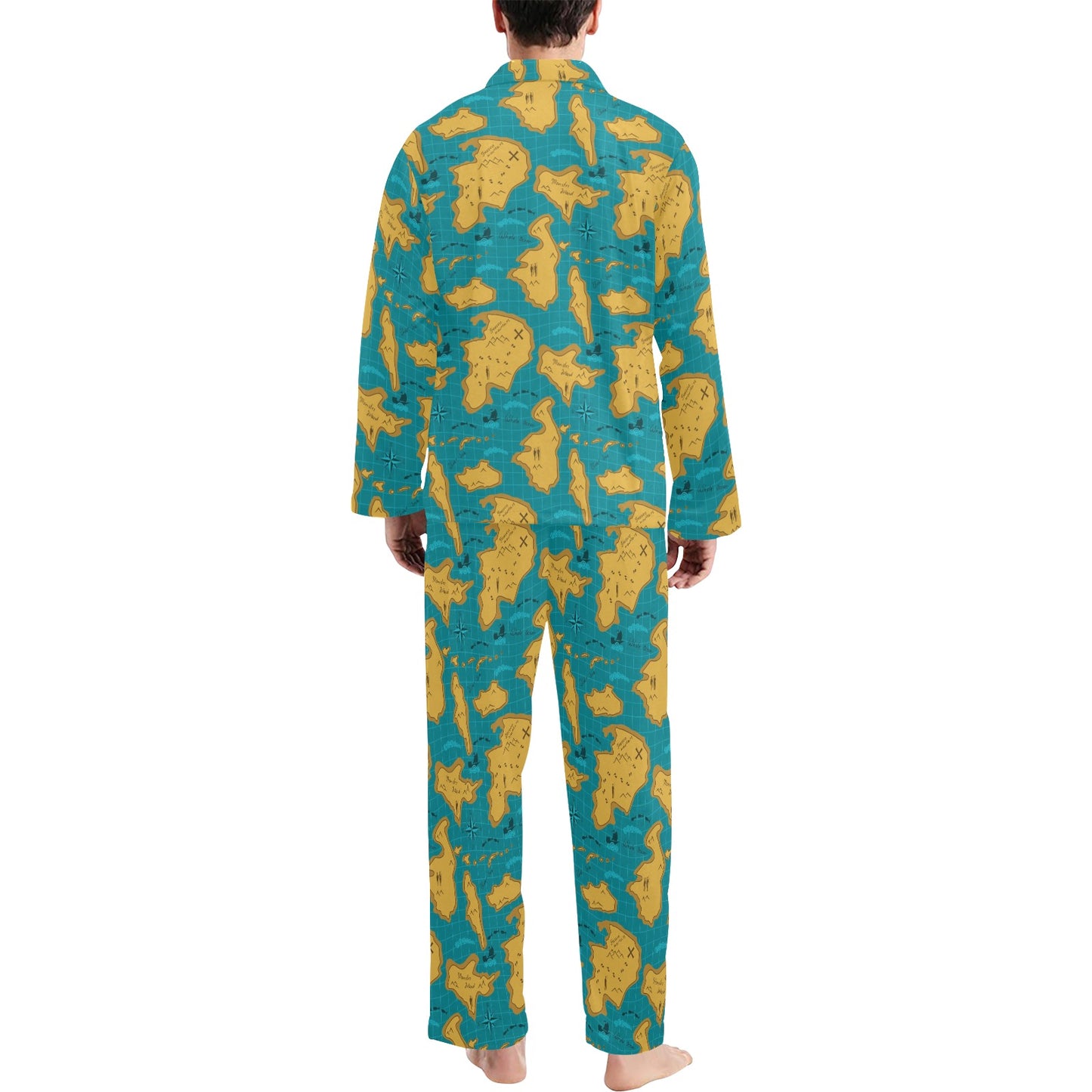World Map Print Design LKS301 Men's Long Pajama Set