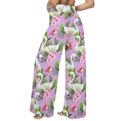 Swan with Flower Pattern Print Design 01 Women's Wide Leg Lounge Pants