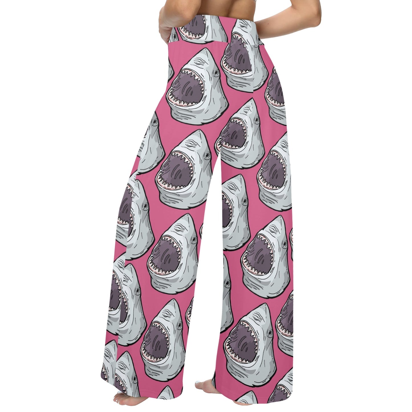 Great White Shark Pattern Print Design 01 Women's Wide Leg Lounge Pants