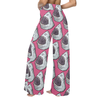 Great White Shark Pattern Print Design 01 Women's Wide Leg Lounge Pants