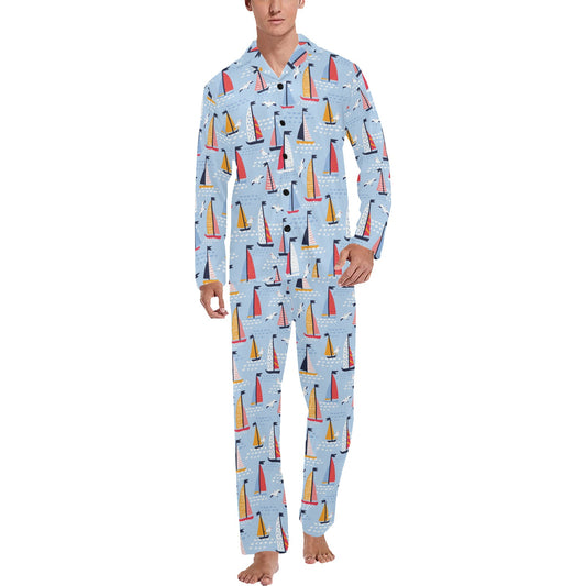 Sailboat Print Design LKS304 Men's Long Pajama Set