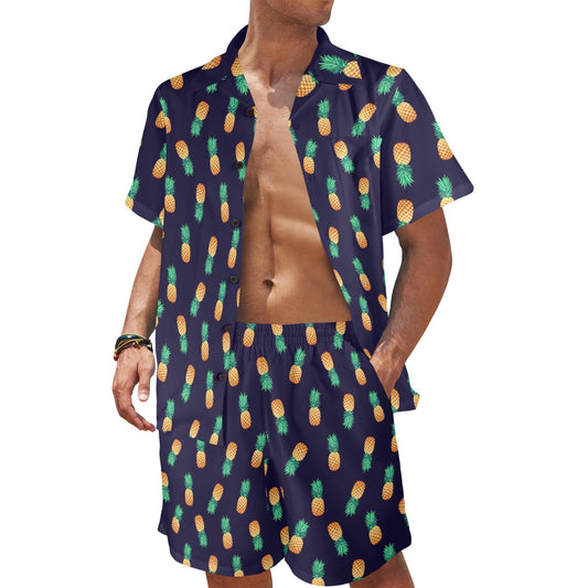 Pineapple Pattern Men's Beach Shirt and Shorts Set