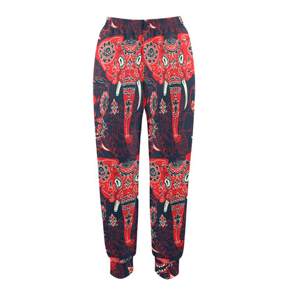Red Indian Elephant Pattern Women's Casual Track Pants