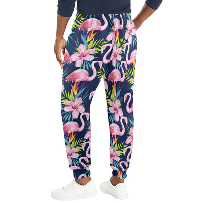 Flamingo Hibiscus Print Men's Casual Track Pants
