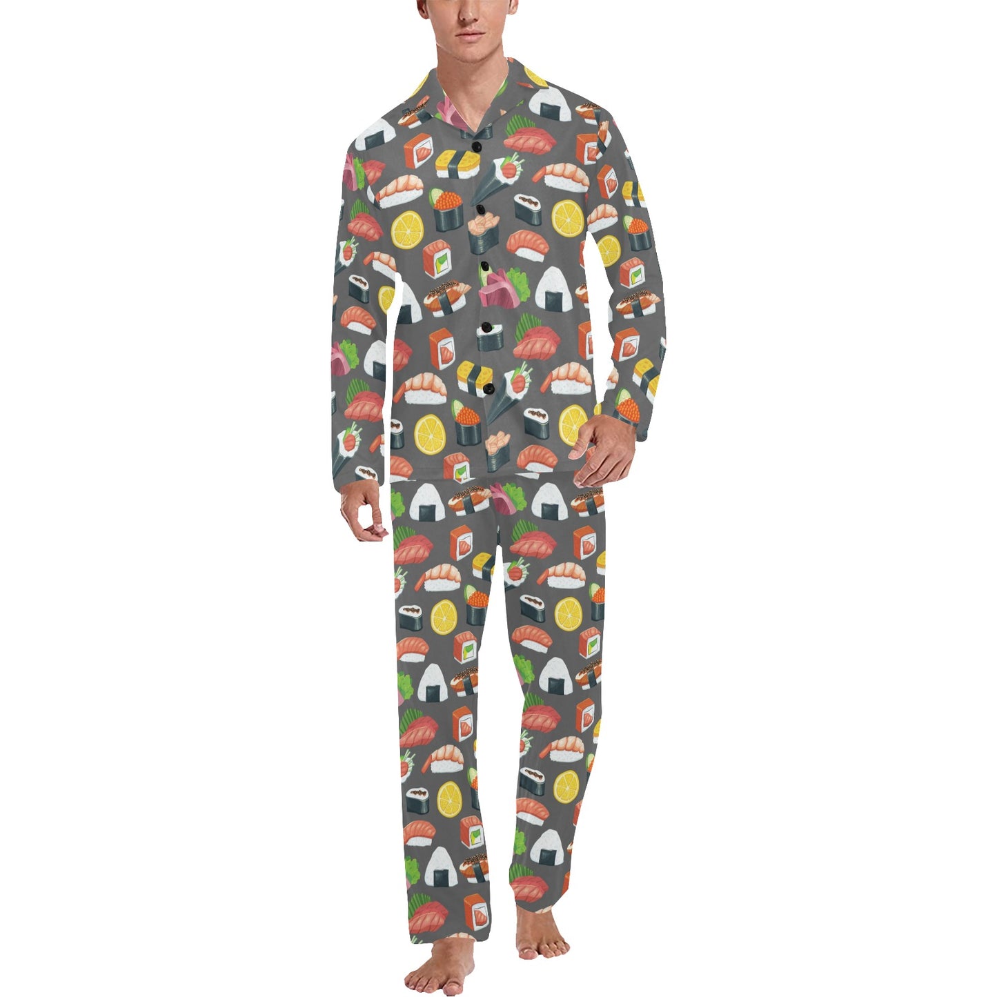 Sushi Pattern Print Men's Long Pajama Set