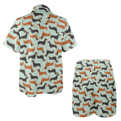 Dachshund Cute Print Pattern Men's Beach Shirt and Shorts Set