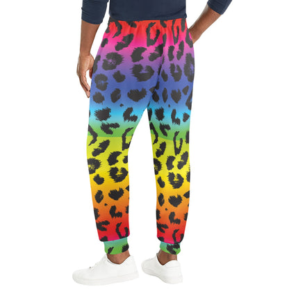 Rainbow Leopard Pattern Print Design A01 Men's Casual Track Pants