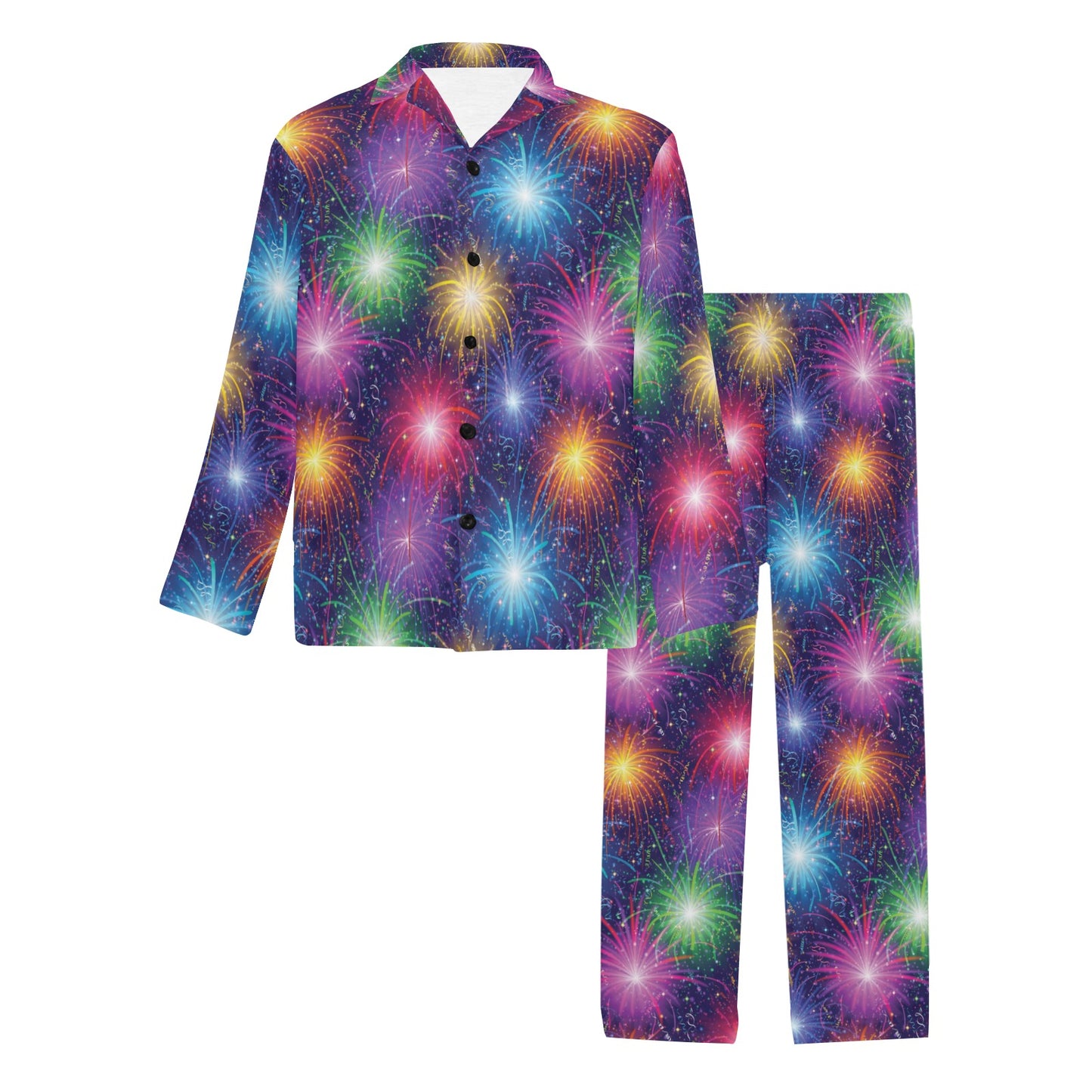 Firework Colorful Print Design LKS301 Men's Long Pajama Set