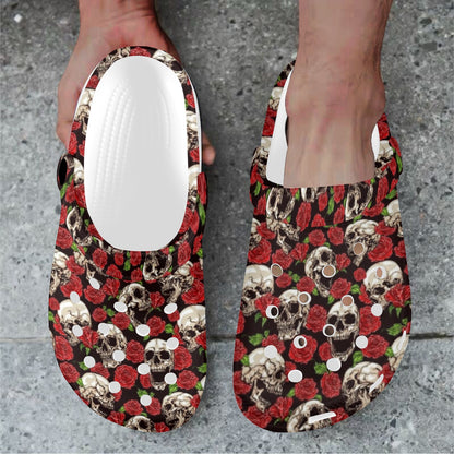 Skull Roses Design Themed Print Unisex Clogs Shoes