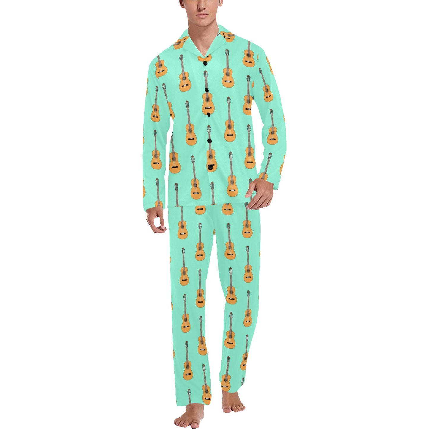 Acoustic Guitar Print Design LKS403 Men's Long Pajama Set