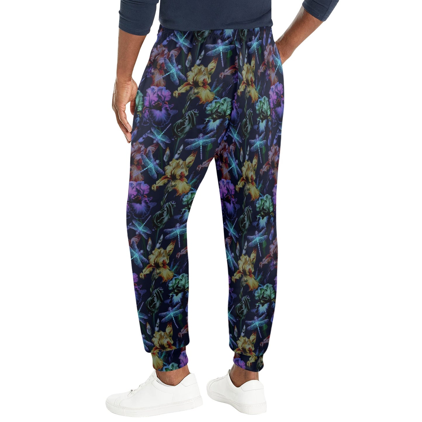 Dragonfly With Floral Print Pattern Men's Casual Track Pants