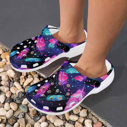 Feather Colorful Boho Design Print Unisex Clogs Shoes