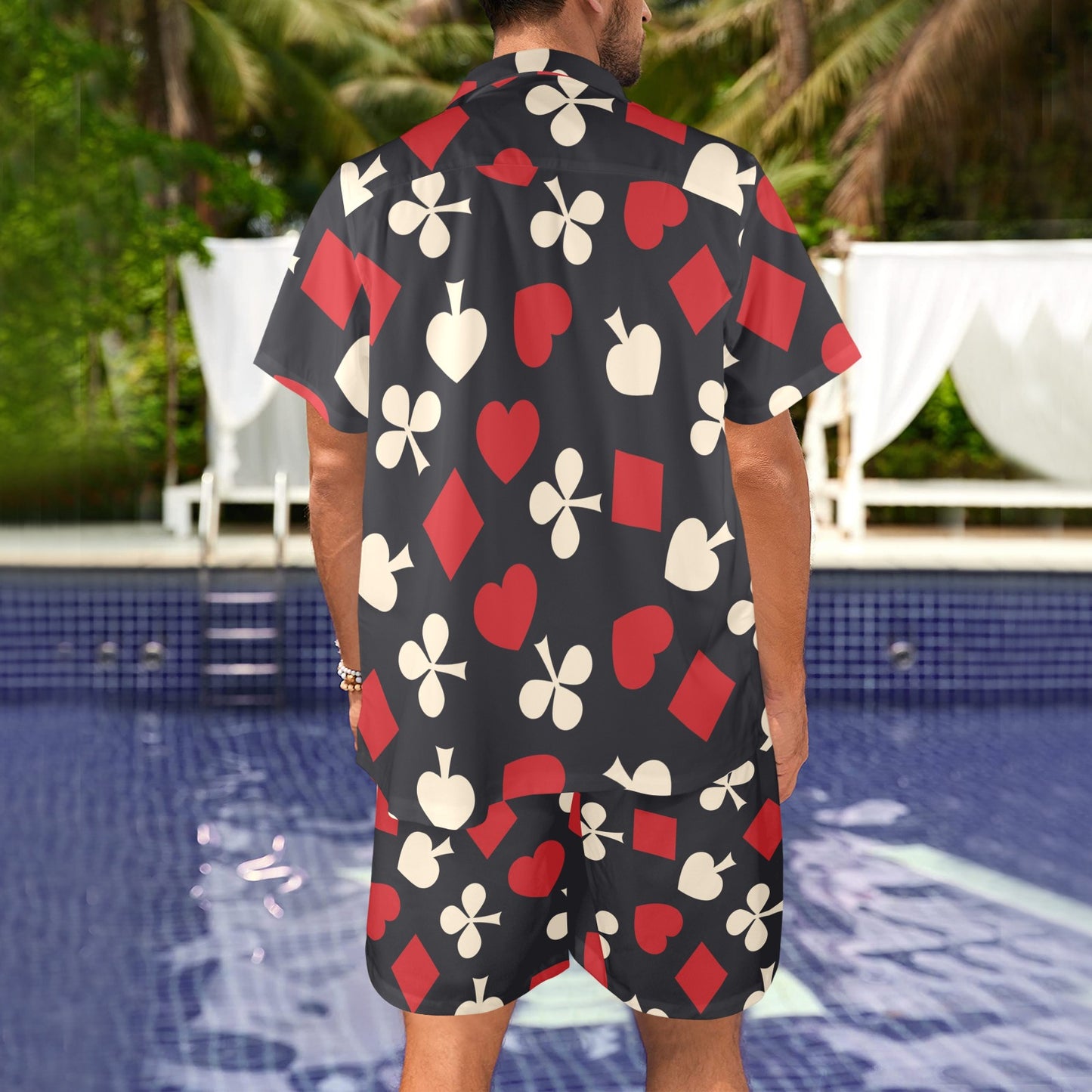 Poker Cards Pattern Print Design A02 Men's Beach Shirt and Shorts Set