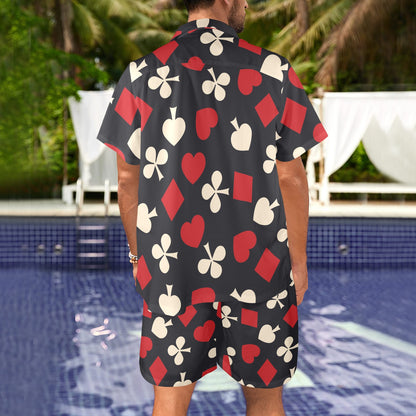 Poker Cards Pattern Print Design A02 Men's Beach Shirt and Shorts Set