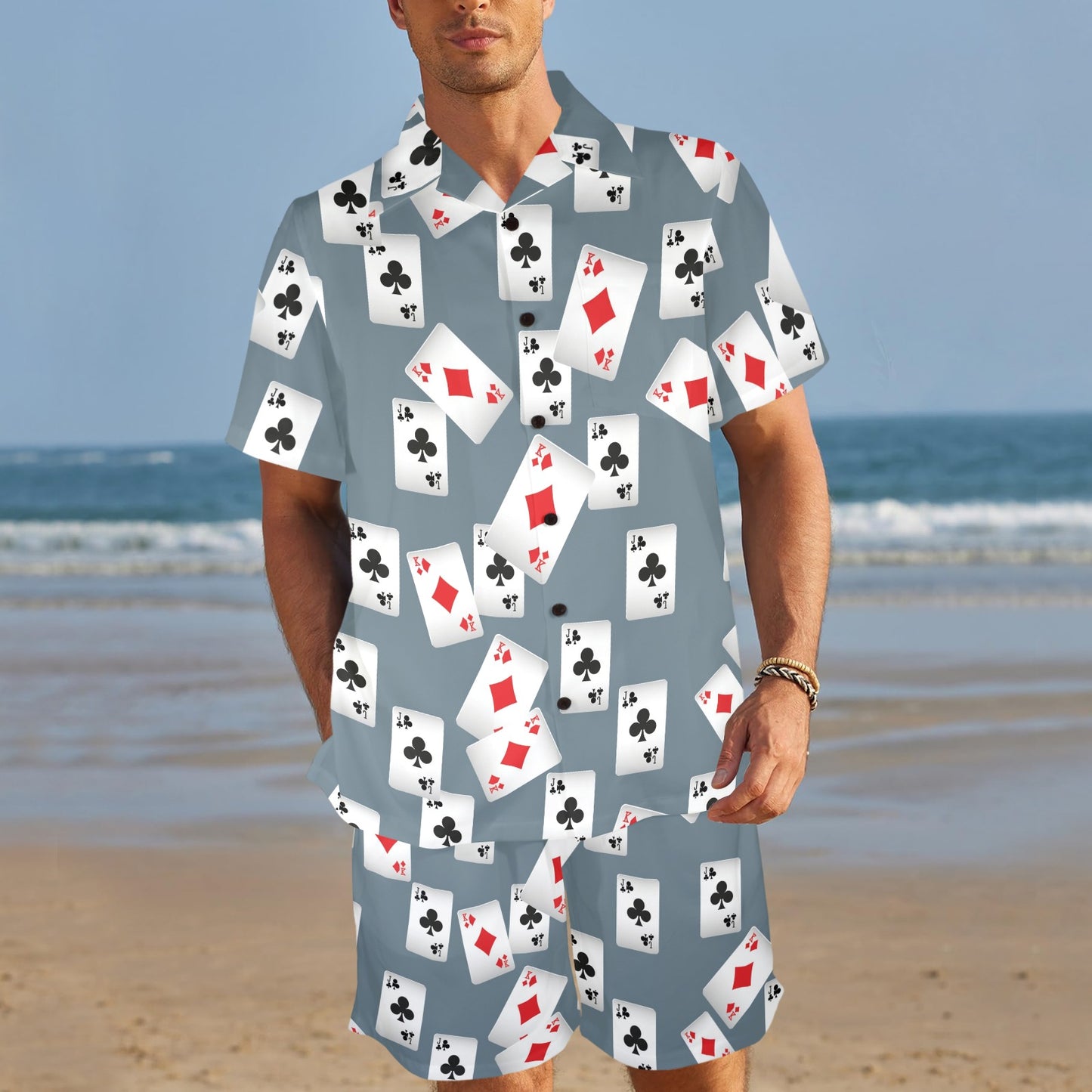 Poker Cards Pattern Print Design A05 Men's Beach Shirt and Shorts Set