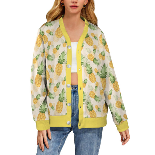 Vintage Pineapple Tropical Shower Curtain Women's Cardigan
