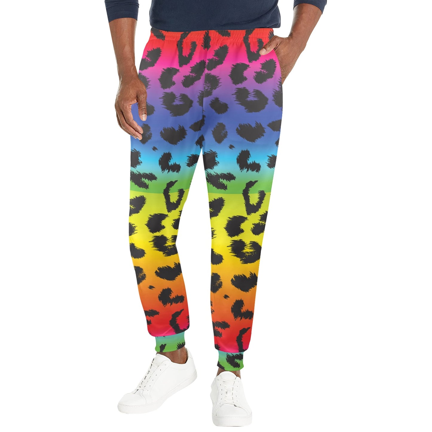 Rainbow Leopard Pattern Print Design A01 Men's Casual Track Pants