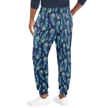 Peacock Feather Blue Design Print Men's Casual Track Pants