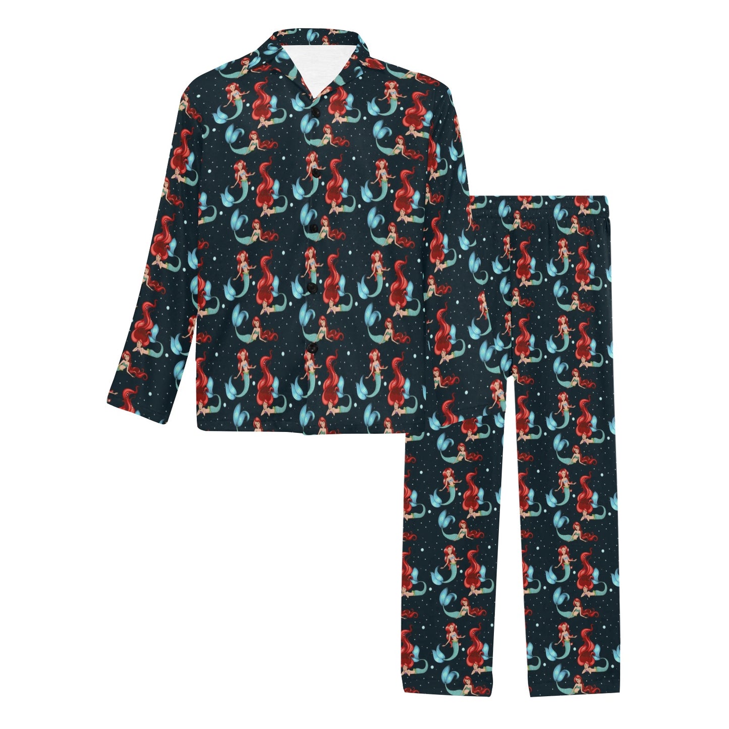 Mermaid Girl Themed Design Print Men's Long Pajama Set