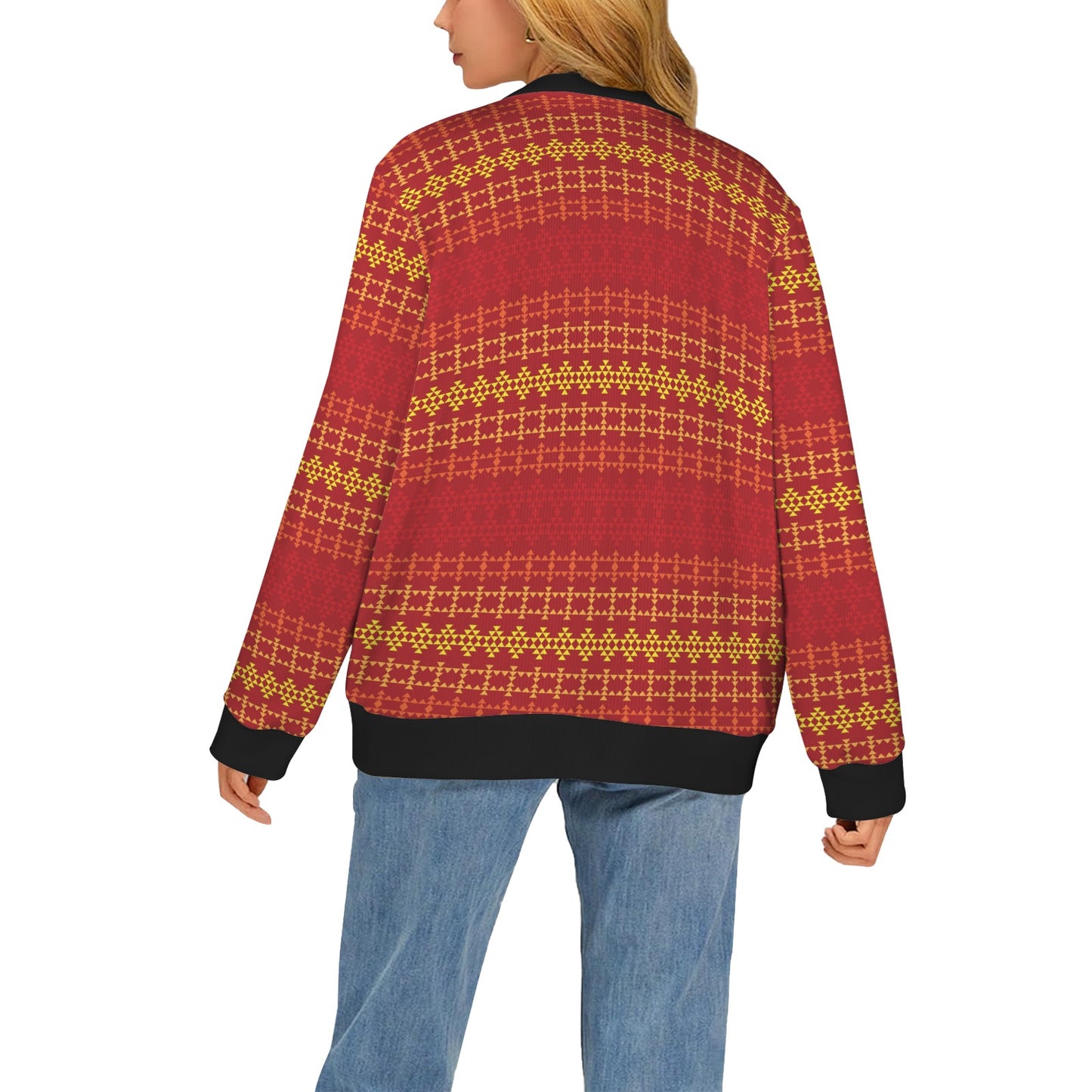 Southwest Red Gold Design Themed Print Women's Cardigan