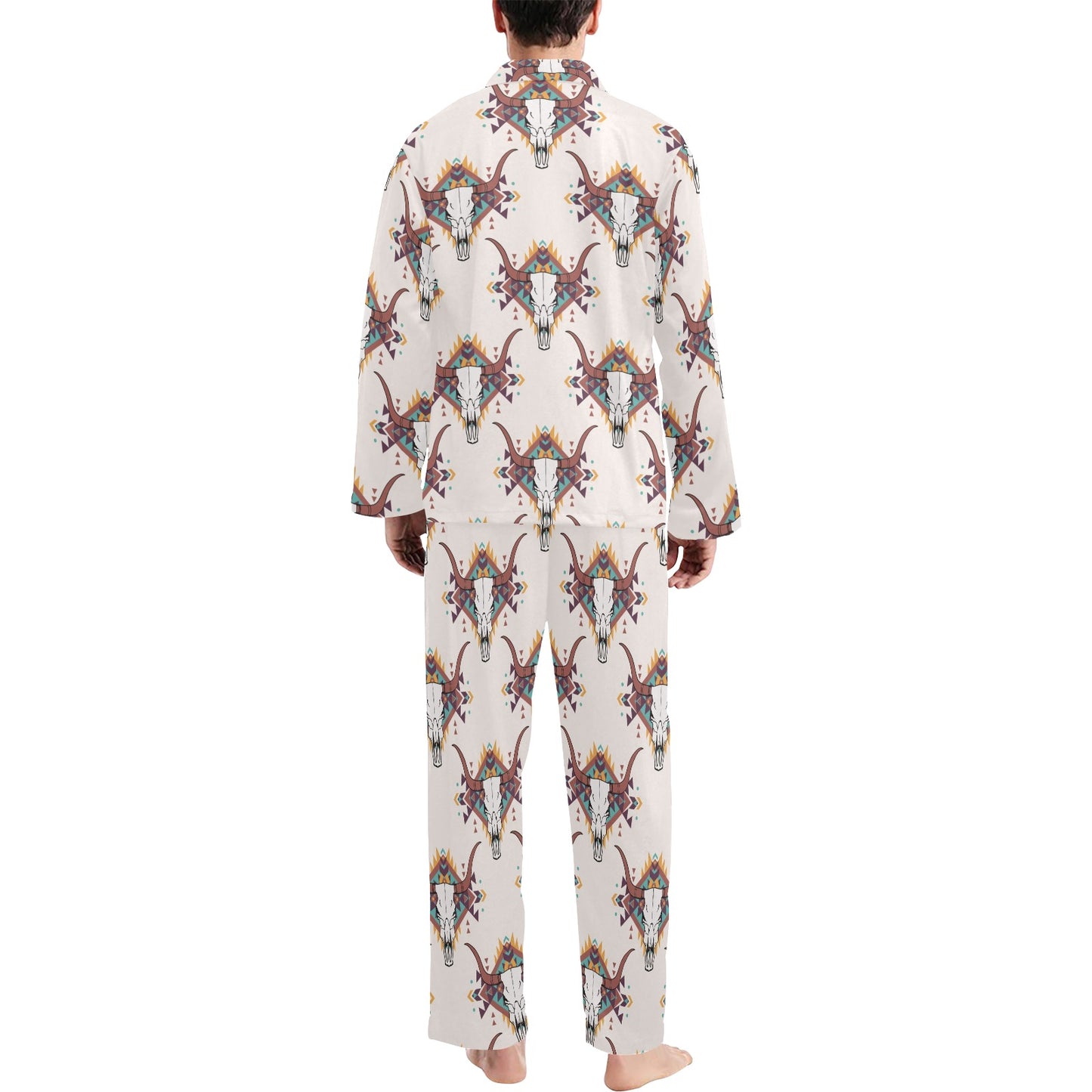 Buffalo Head Pattern Print Design 02 Men's Long Pajama Set