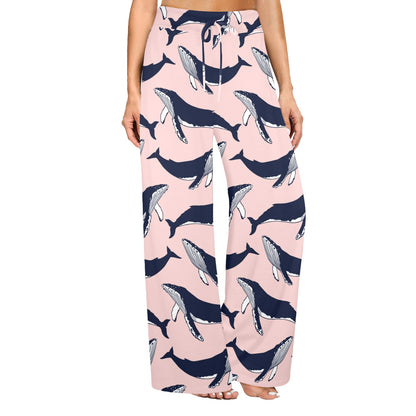 Humpback Whale Pattern Print Design 02 Women's Wide Leg Lounge Pants