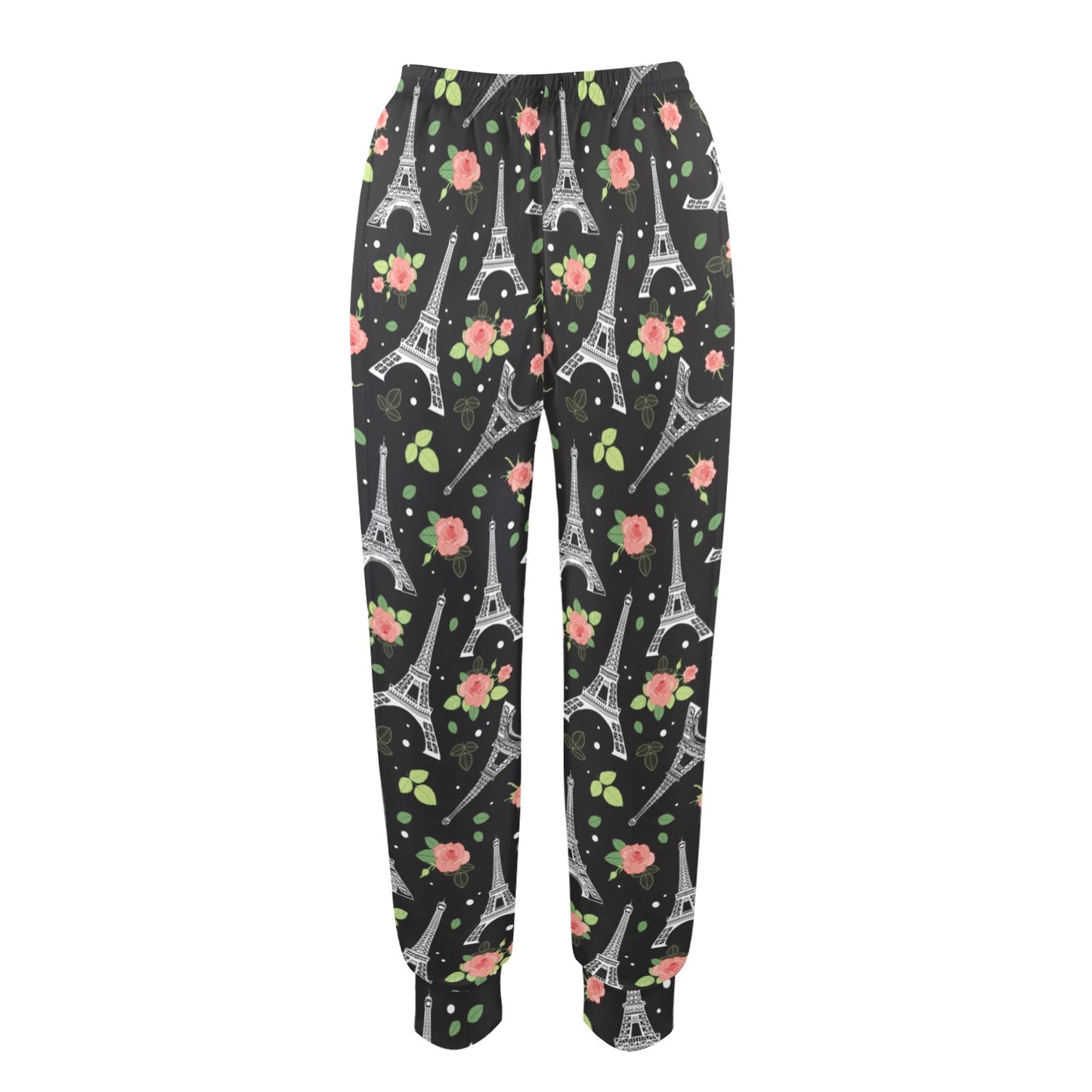 Eiffel Tower Rose Print Women's Casual Track Pants