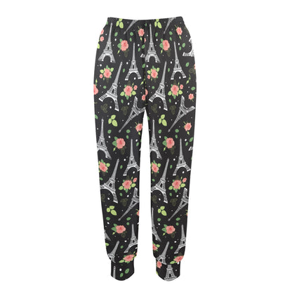 Eiffel Tower Rose Print Women's Casual Track Pants