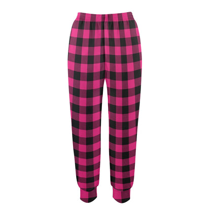 Pink Tartan Plaid Pattern Women's Casual Track Pants