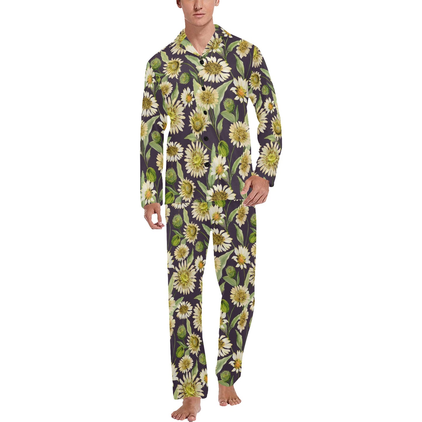 Daisy Vintage Print Pattern Men's Long Pajama Set