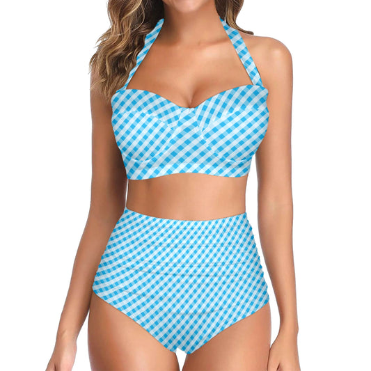 Gingham Print Design LKS401 Halter Neck Bikini Swimsuit