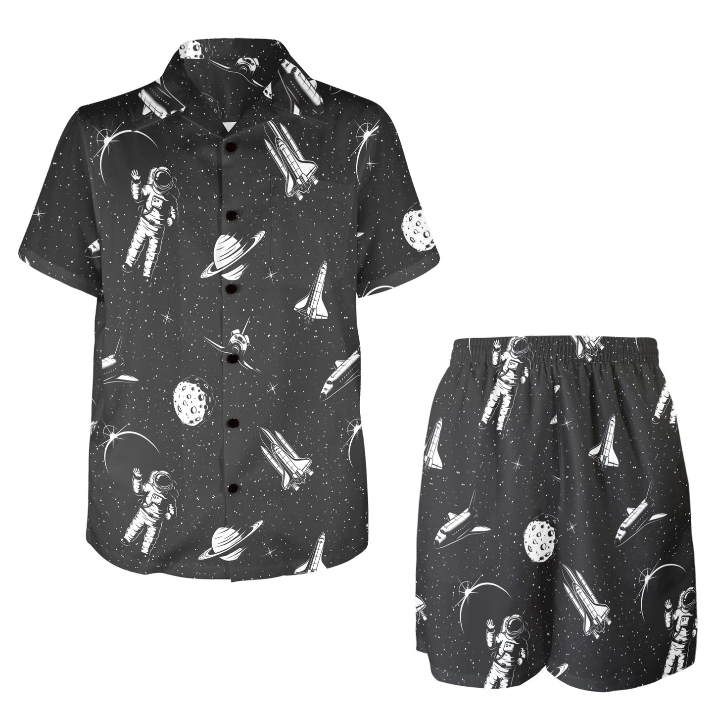 Space Pattern Men's Beach Shirt and Shorts Set