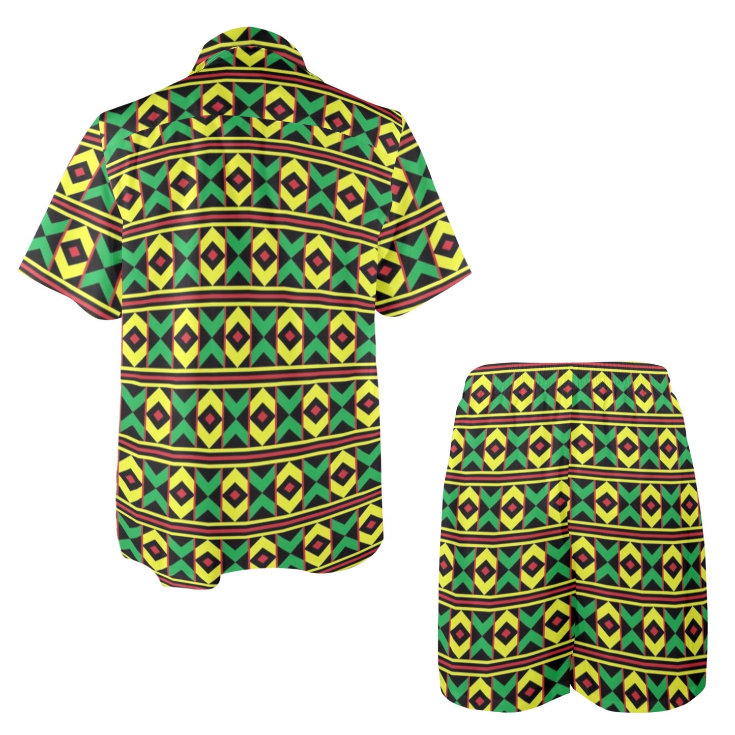 African Geometric Print Pattern Men's Beach Shirt and Shorts Set
