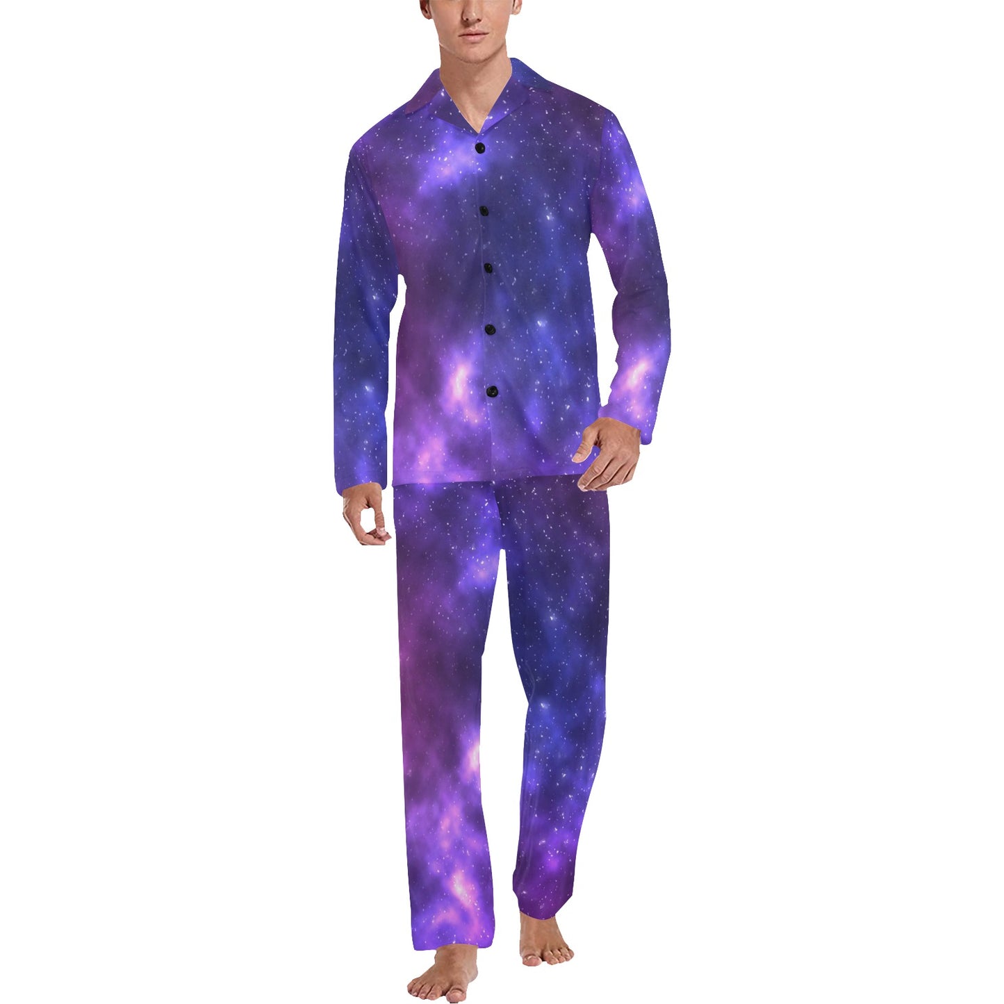 Celestial Purple Blue Galaxy Men's Long Pajama Set