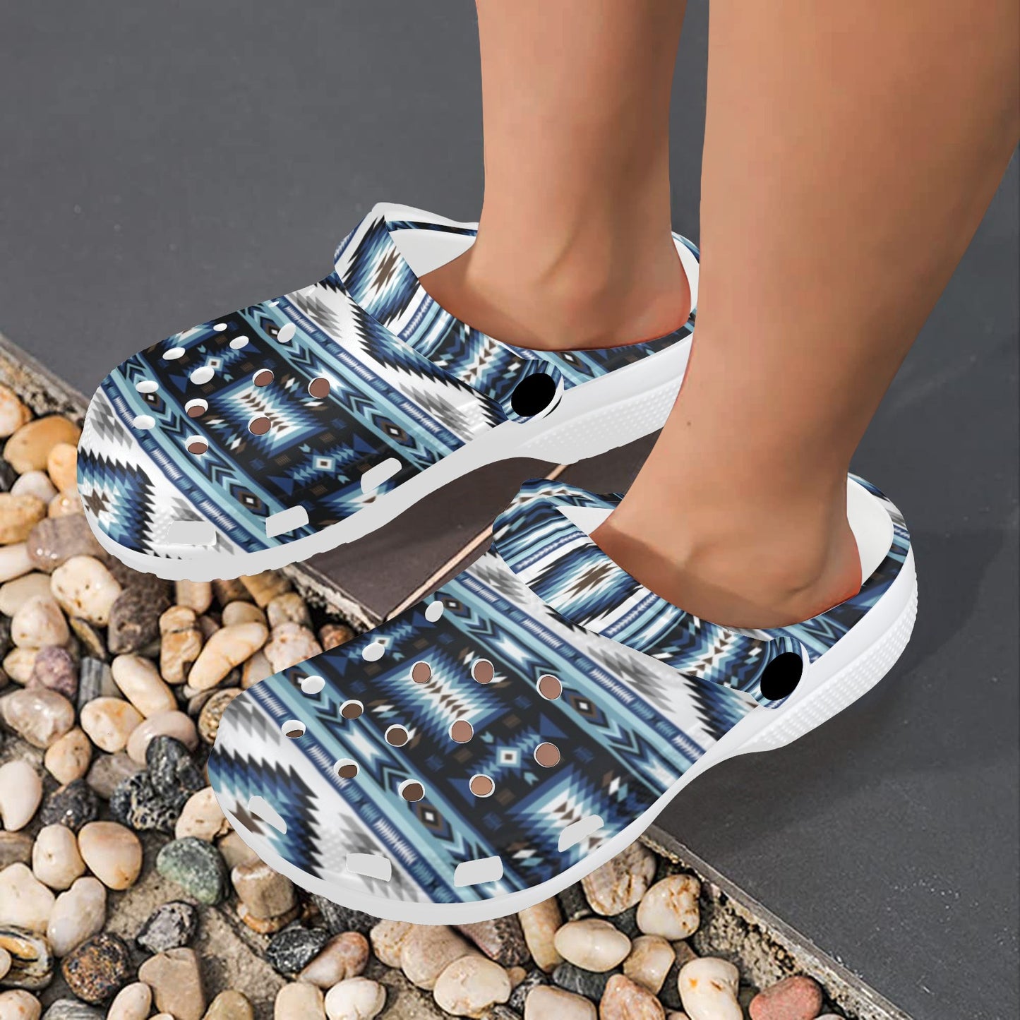 Navajo Dark Blue Print Pattern Unisex Clogs Shoes